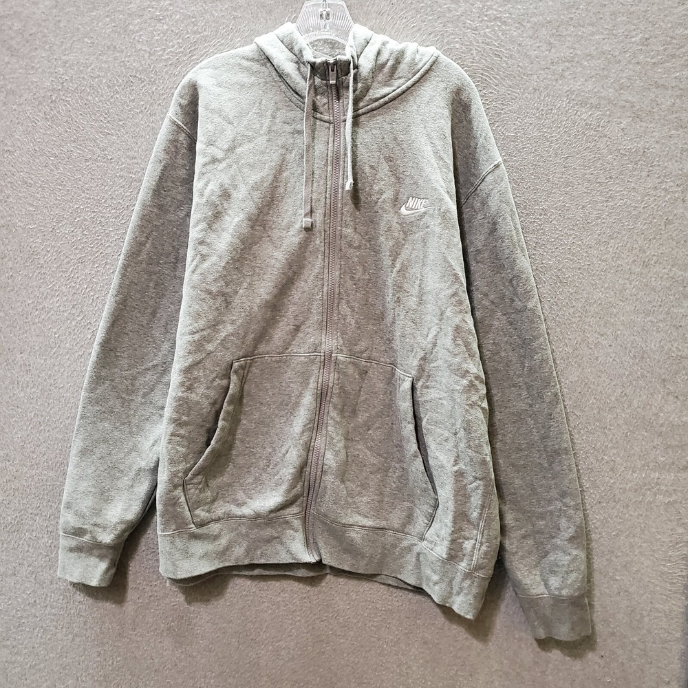 Nike Men Sweatshirt XL Gray Hoodie Logo Embroidered Pockets Full Zip Long Sleeve